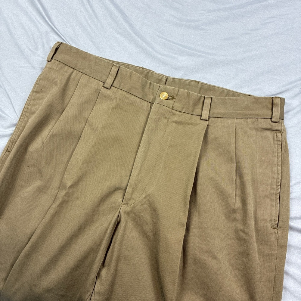 Bill's Khakis M2P Pleated Chino Pants 36 Light Brown Cotton Cuff USA Classic